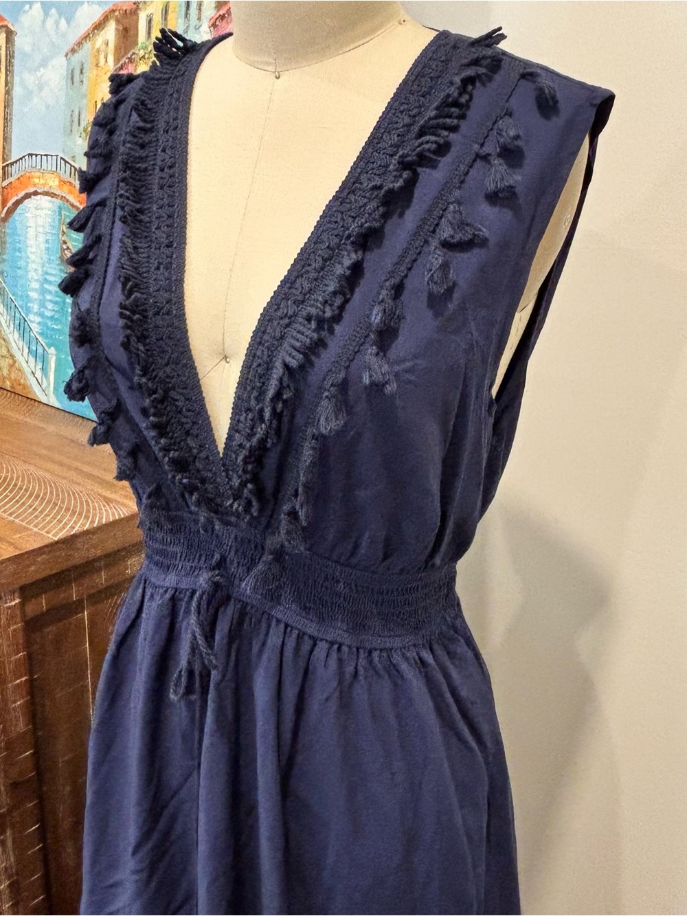 Cupshe Deep Navy V-Neck High-Low Midi Dress - Picture 5 of 10